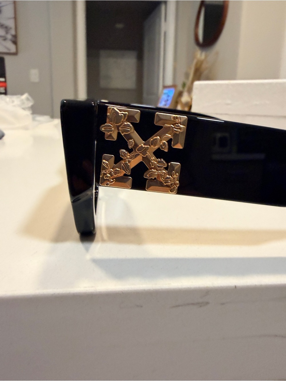 Off White OERI003 Black Oversized Square Sunglasses Gold Logo Made in Italy - Picture 3 of 8